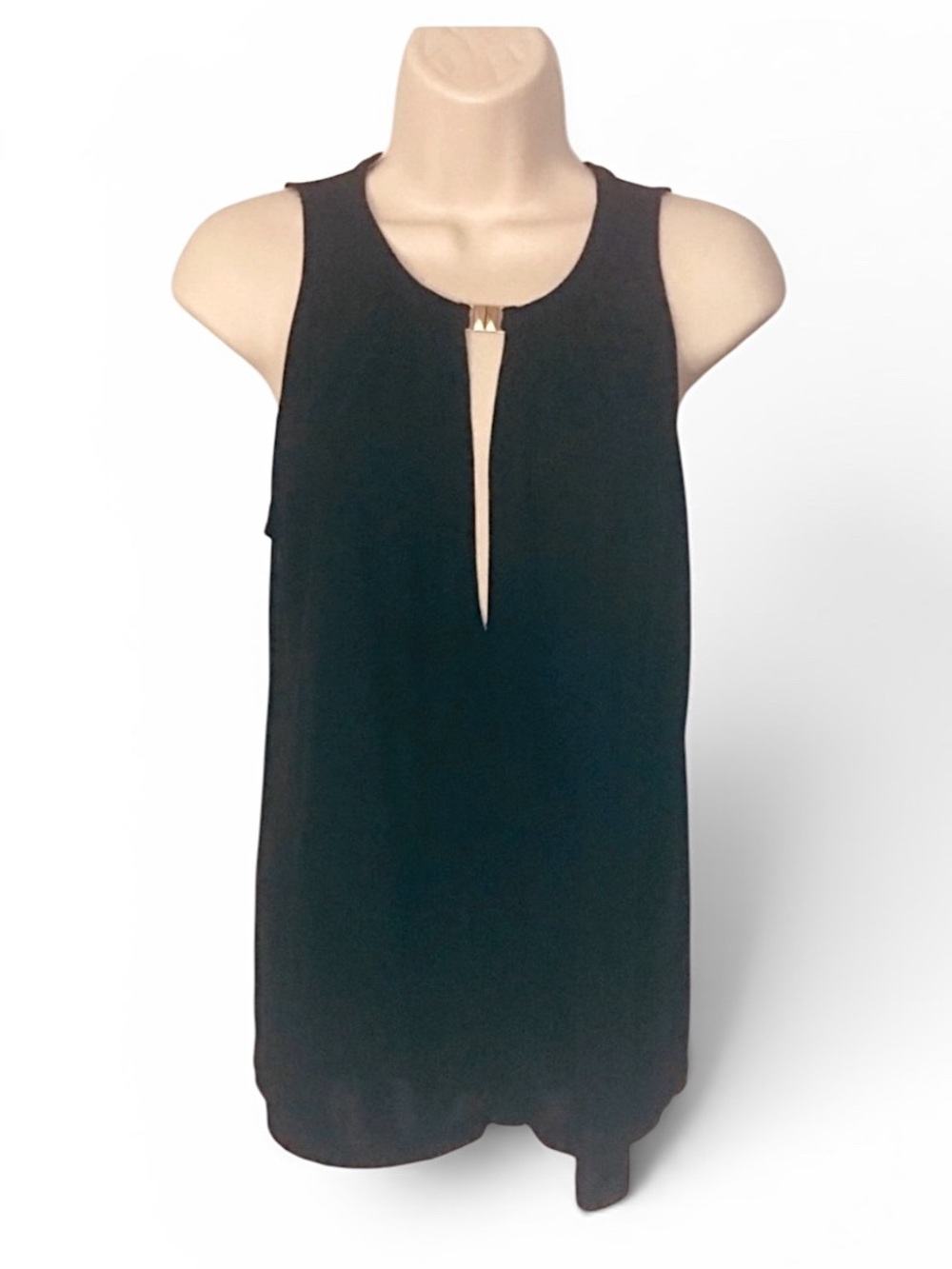 H&M Black Keyhole Sleeveless Blouse Gold Hardware Workwear Top Size S - Picture 2 of 6